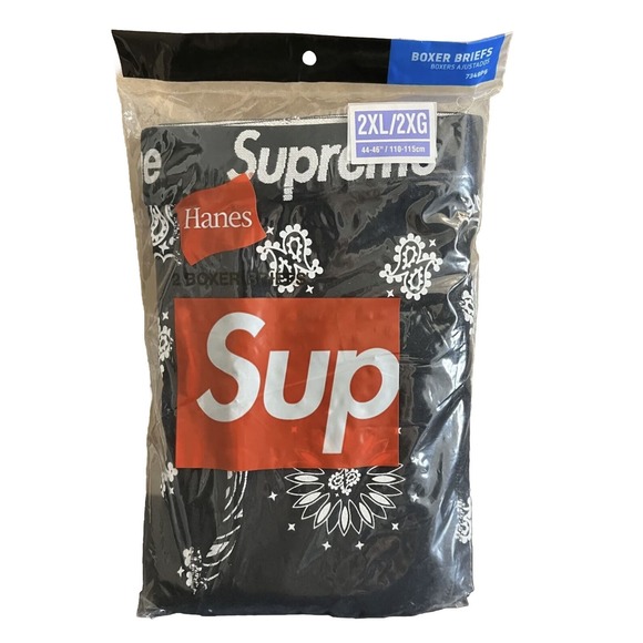 Supreme Hanes Bandana Boxer Briefs (2 Pack) "Black" - Size 2XL‎ Paisley New - Picture 1 of 4